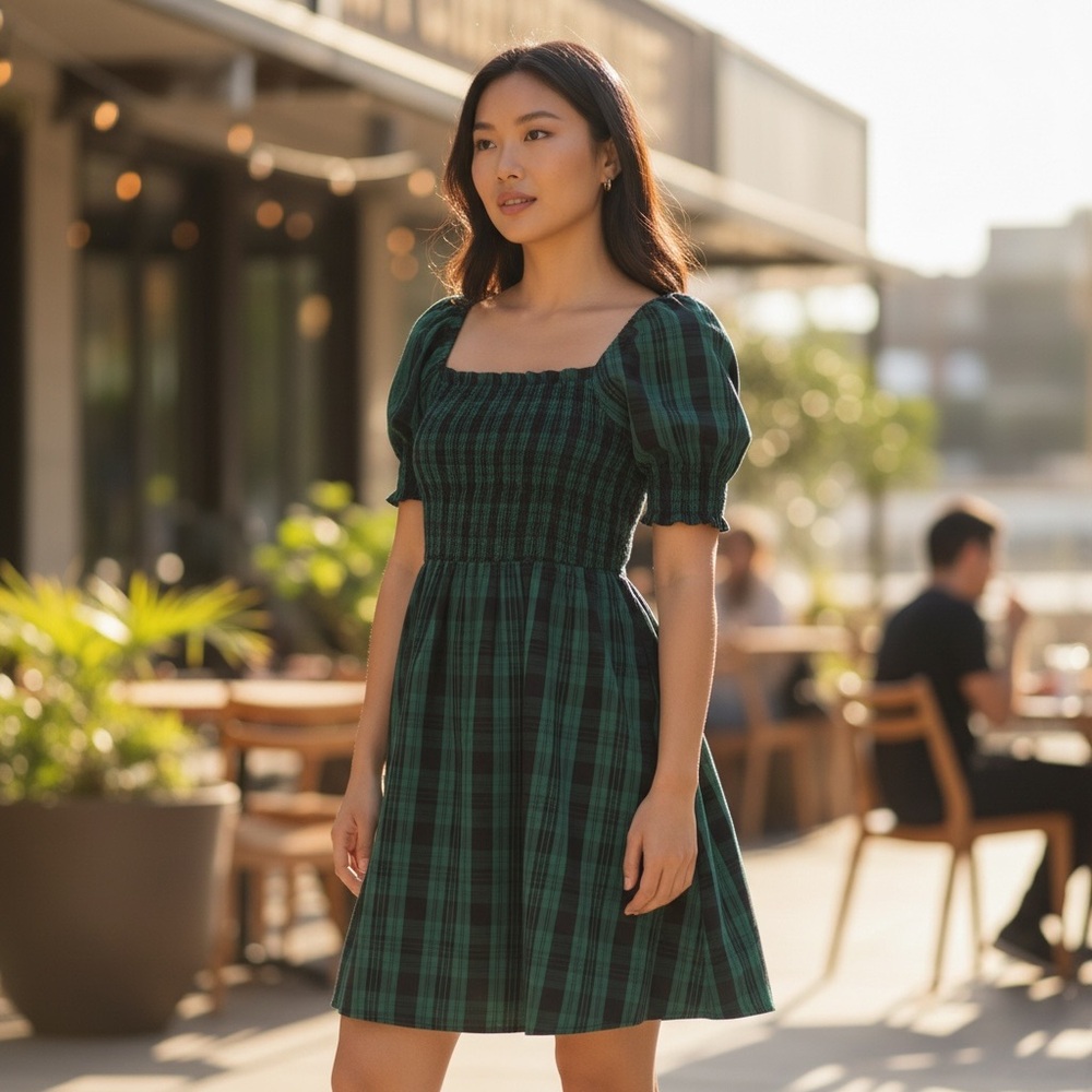 Draper James Cam Smocked Dress in Green Blackwatch Plaid - Size Small (NWT)